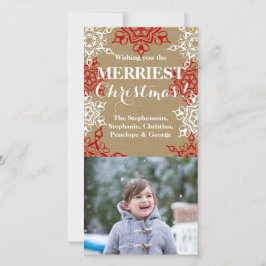 レッドホワイトスノーフレークスクリスマスクラフト紙 シーズンカード