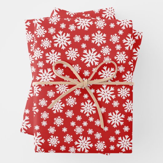 レッドホワイトスノーフレークスクリスマスホリデー ラッピングペーパーシート (インサイチュ)