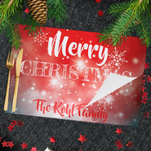 レッドホワイトスノーフレークススパークル《写真》ぼけ味紙ランチョンマット