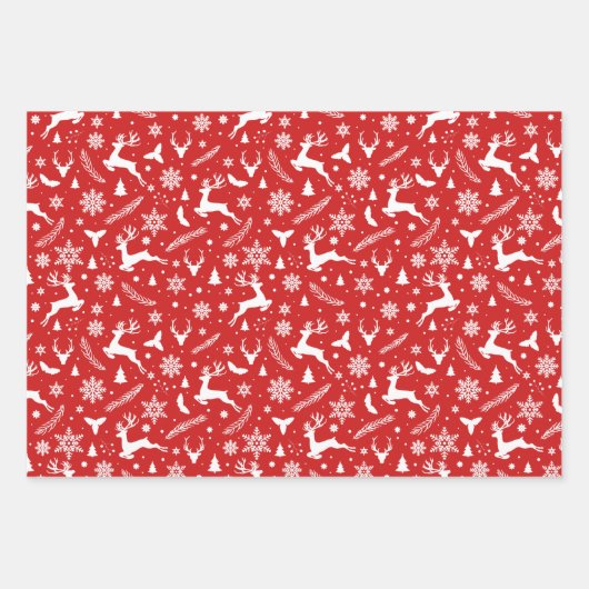 レッドホワイトスノーフレークストナディアクリスマスホリデー ラッピングペーパーシート (正面3)