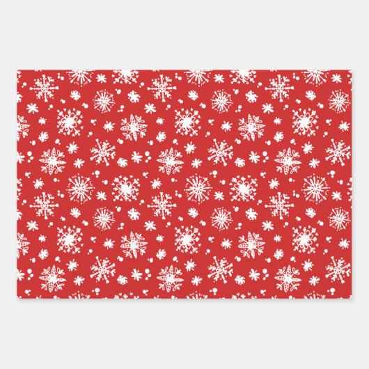 レッドホワイトスノーフレークストナディアクリスマスホリデー ラッピングペーパーシート (正面)