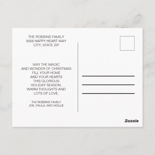 レッドホワイトスノーフレークスハッピーホリデーズクリスマス ポストカード (裏面)