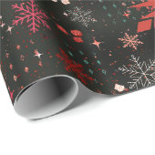 レッドホワイトスノーフレークスブラックラッピング紙 ラッピングペーパー (ロールコーナー)