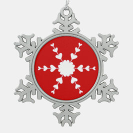 レッドホワイトスノーフレークハートスノーフレークオーナメント スノーフレークピューターオーナメント