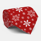 レッドホワイトスノーフレークパターンホリデークリスマス ネクタイ (ロール)