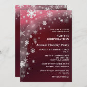 レッドホワイトスノーフレーク企業のホリデーパーティー 招待状 (正面/裏面)