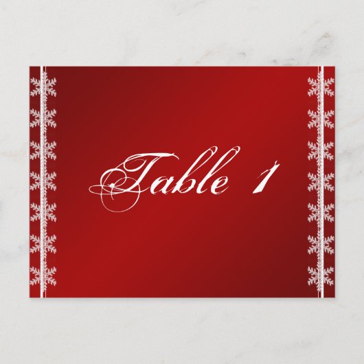 レッドホワイトスノーフレーク冬のウェディングテーブル番号 ポストカード (正面)