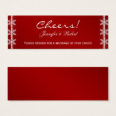 レッドホワイトスノーフレーク冬のウェディングドリンクチケット (正面&裏面)