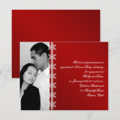 レッドホワイトスノーフレーク冬の結婚式婚約 招待状 (正面/裏面)