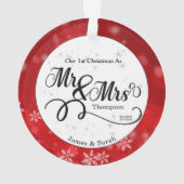レッドホワイトスノーフレーク初めてのクリスマス新婚 オーナメント (裏面)