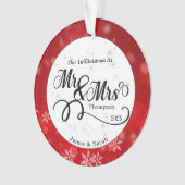 レッドホワイトスノーフレーク初めてのクリスマス新婚 オーナメント (正面)