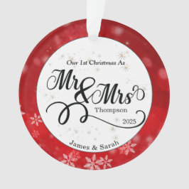 レッドホワイトスノーフレーク初めてのクリスマス新婚 オーナメント
