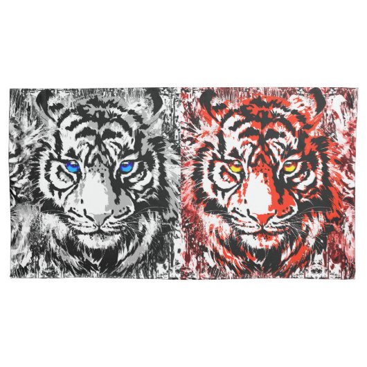 レッドホワイトタイガー顔 – タイガーアイズピラローケース 枕カバー (正面)