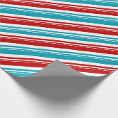 レッドホワイトターコイズブルーキャンディーケインストライプズホリデイ ラッピングペーパー (角)