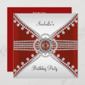 レッドホワイトダイヤモンドジュエリーバースデーパーティー 招待状 (正面/裏面)