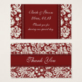 レッドホワイトダマスクウェディングメッセージカード (正面&裏面)