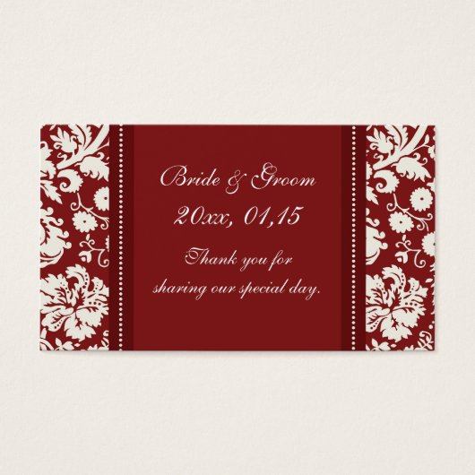レッドホワイトダマスクウェディングメッセージカード (正面)