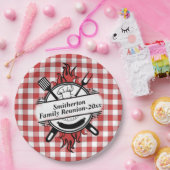 レッドホワイトチェックバーベキュークックアウトファミリー懇親会 ペーパープレート (パーティー)