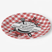 レッドホワイトチェックバーベキュークックアウトファミリー懇親会 ペーパープレート (アングル)