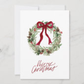 レッドホワイトチェックプレイドクリスマスリースボウフォト シーズンカード (正面)