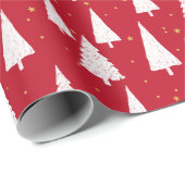 レッドホワイトツリーズクリスマスホリデーラッピング紙 ラッピングペーパー (ロールコーナー)
