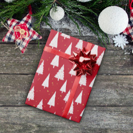 レッドホワイトツリーズクリスマスホリデーラッピング紙 ラッピングペーパー