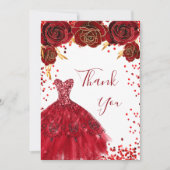 レッドホワイトドレスフローラ誕生日サンキューカード 招待状 (正面)