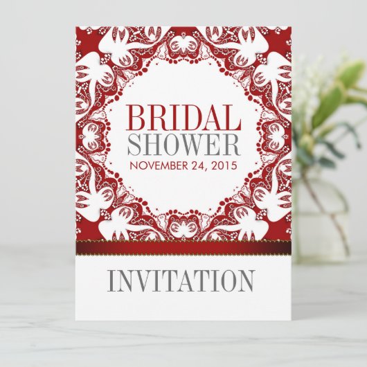 レッドホワイトドーヴろうけつ染めブライダルシャワーパーティーインビタティ 招待状 (スタンド正面)