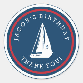 レッドホワイトネイビーブルーセーリングボート航海の誕生日 ラウンドシール