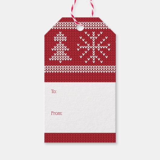 レッドホワイトノルディッククリスマスニットセーターホリデー ギフトタグ (正面)