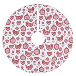 レッドホワイトノルディック鳥球クリスマス ブラッシュドポリエステルツリースカート