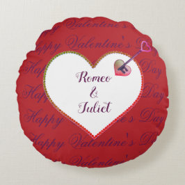 レッドホワイトハートエレガントヴィンテージバレンタインデー ラウンドクッション