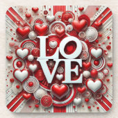 レッドホワイトハートラブタイポグラフィバレンタインデー コースター (正面)