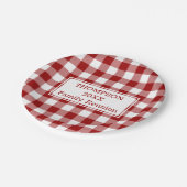 レッドホワイトバッファローチェックあなたの名前ファミリー懇親会 ペーパープレート (アングル)