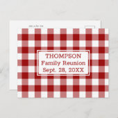 レッドホワイトバッファローチェック名ファミリー懇親会パーティー インビテーションポストカード (正面/裏面)