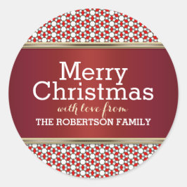 レッドホワイトパターンクリスマスプレゼントラベルシール ラウンドシール