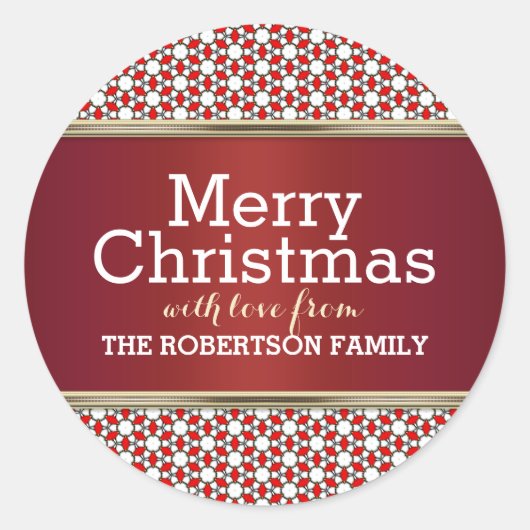 レッドホワイトパターンクリスマスプレゼントラベルシール ラウンドシール (正面)