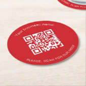 レッドホワイトビジネスバーレストランメニューqrコード ラウンドペーパーコースター (アングル)