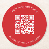 レッドホワイトビジネスバーレストランメニューqrコード ラウンドペーパーコースター (正面)