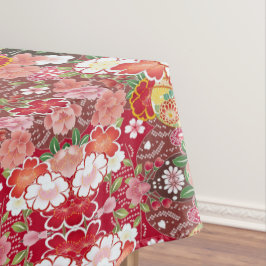 レッドホワイトピンク日本のフローラコットンダイニング テーブルクロス