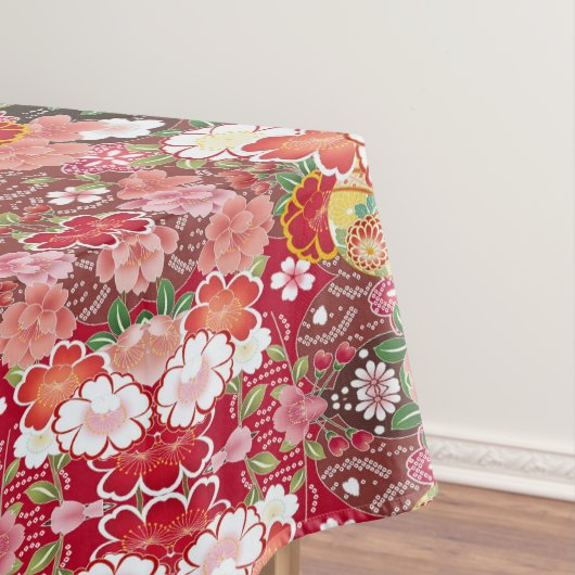 レッドホワイトピンク日本のフローラコットンダイニング テーブルクロス (インサイチュ)