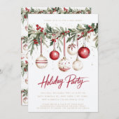 レッドホワイトフェスティバルオーナメントズボーブルズホリデーパーティー 招待状 (正面/裏面)