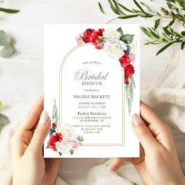 レッドホワイトフローラアーチブライダルシャワー招待 招待状