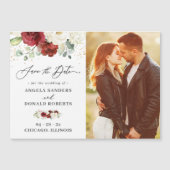 レッドホワイトフローラシックな結婚式は日付磁石を保存 (正面)