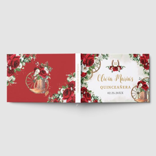 レッドホワイトフローラチャロカウボーイブーツキンセアニェラ ゲストブック (全面)