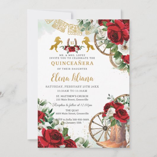 レッドホワイトフローラチャロチャラウズキンセアニラ 招待状 (正面)