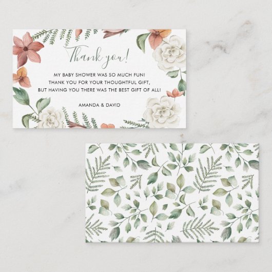 レッドホワイトフローラベビーイン開花シャワーありがとう エンクロージャーカード (正面/裏面)