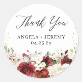 レッドホワイトフローラ金ゴールド結婚紙吹雪ありがとう ラウンドシール (正面)