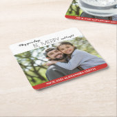 レッドホワイトブライトメリークリスマスホリデー スクエアペーパーコースター (アングル)