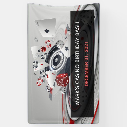 レッドホワイトブラックカジノをテーマにした40歳の誕生日パーティー 横断幕 (縦)